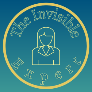The Invisible Expert app logo. A yellow circle on a teal background, with the outline of a stylized woman in the center, also outlined in yellow.