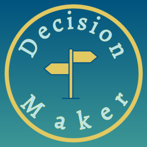 Decision Maker app logo: app name in a circle around a two-way signpost